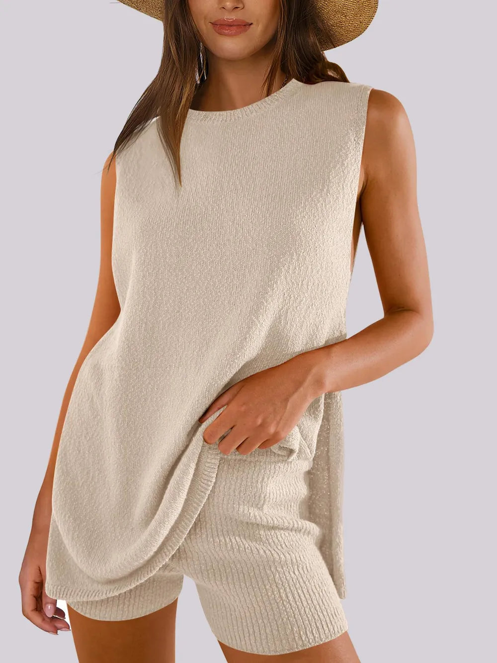 knitted sleeveless shorts and woolen set