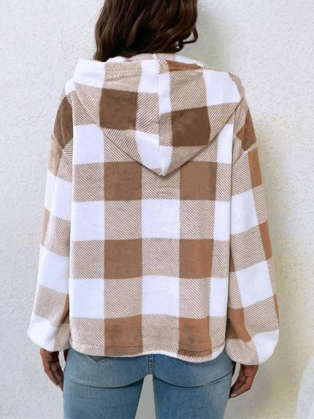 Ladies Checkered semi open collar hoodie
