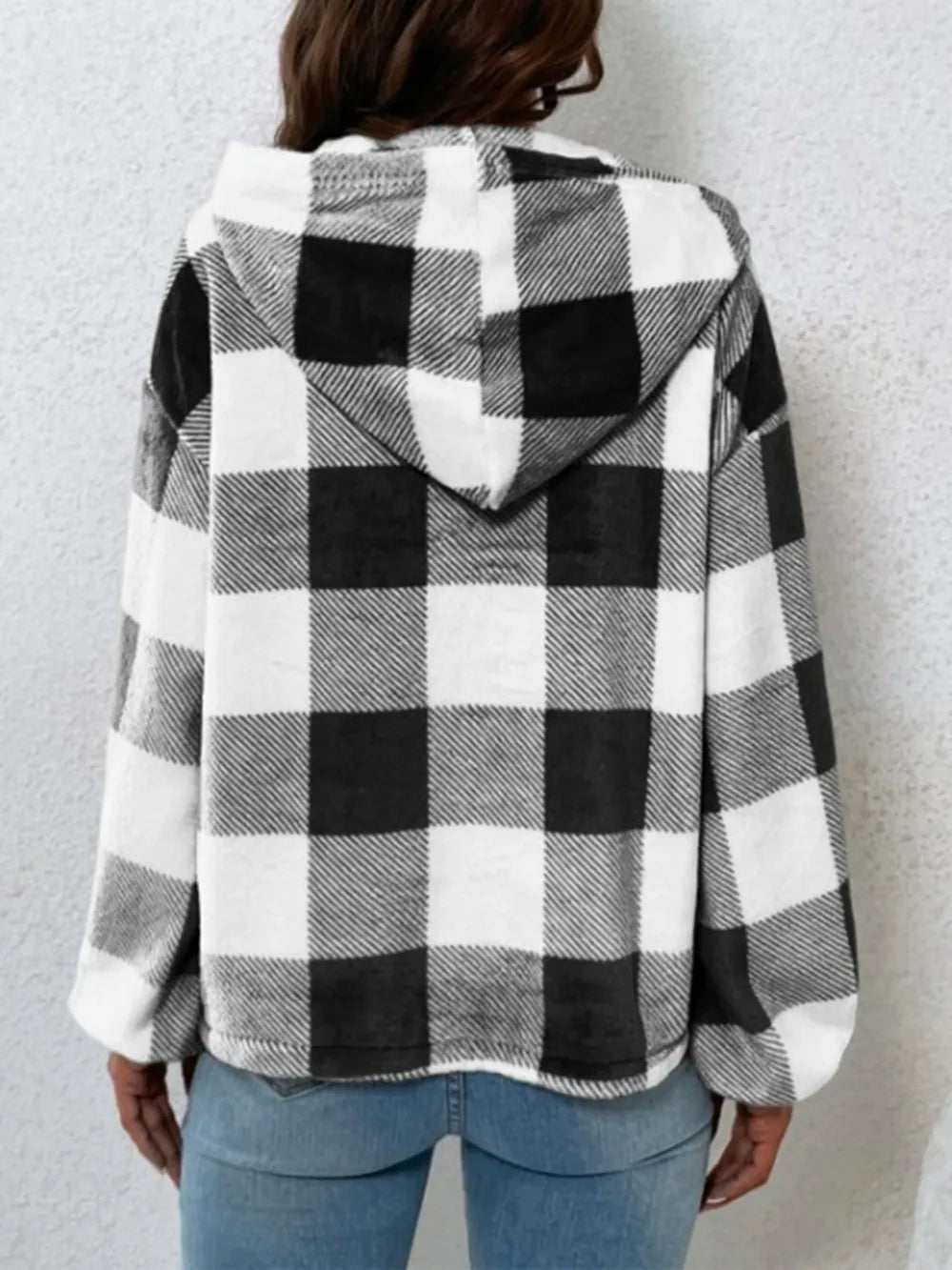 Ladies Checkered semi open collar hoodie