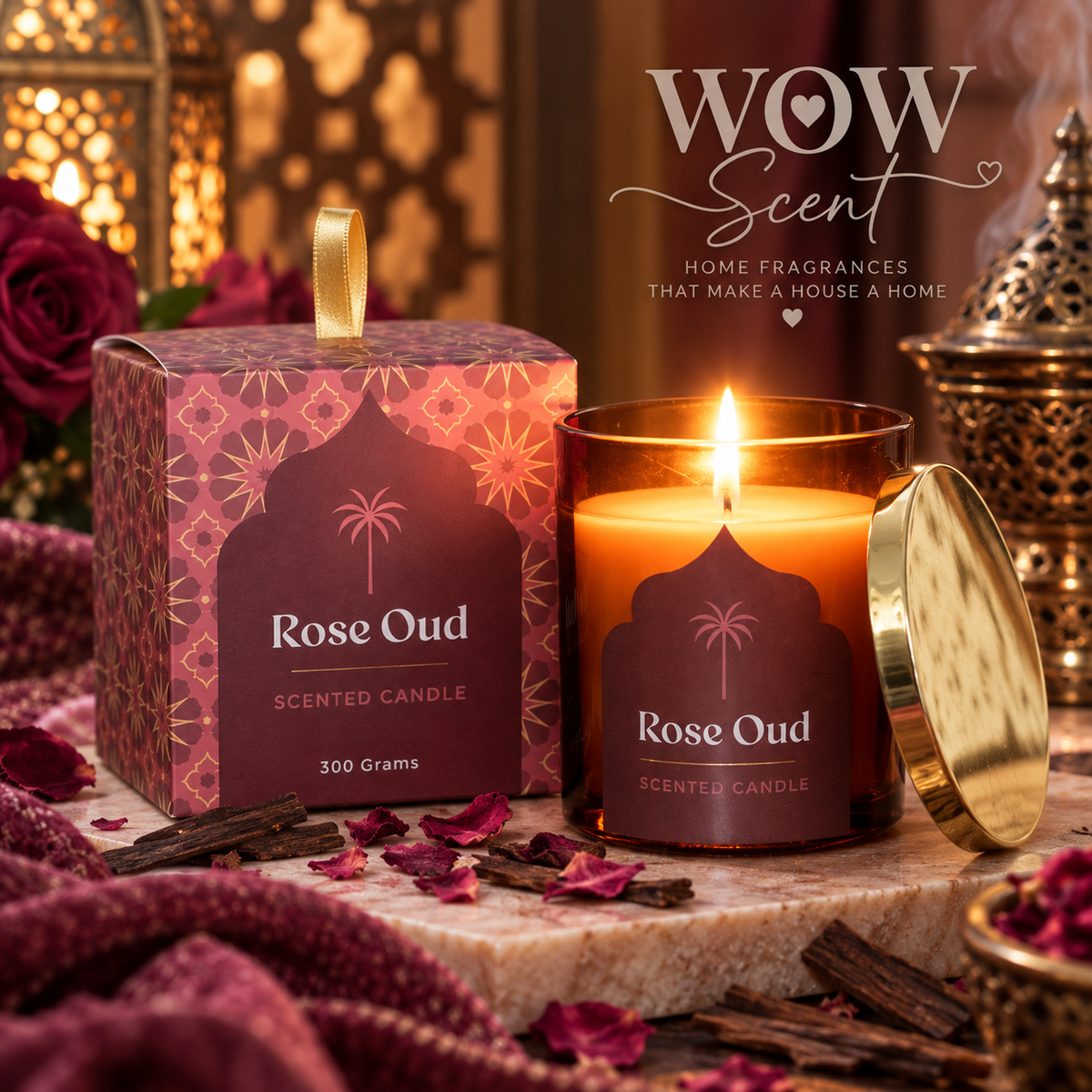 Rose Oud Scented Candle | Arabian Nights Collection