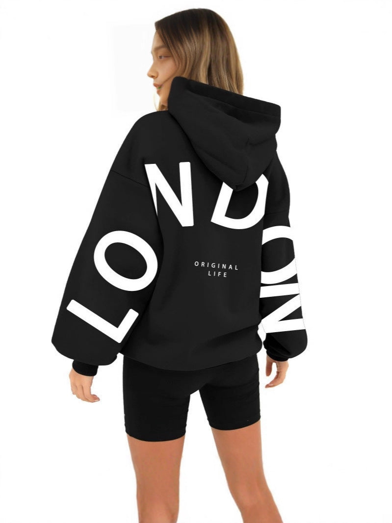 London Printed Long-Sleeved Hoodie