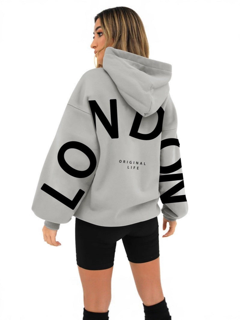 London Printed Long-Sleeved Hoodie