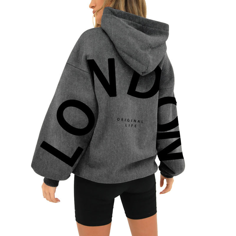 London Printed Long-Sleeved Hoodie