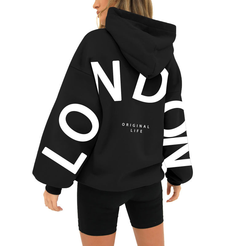London Printed Long-Sleeved Hoodie