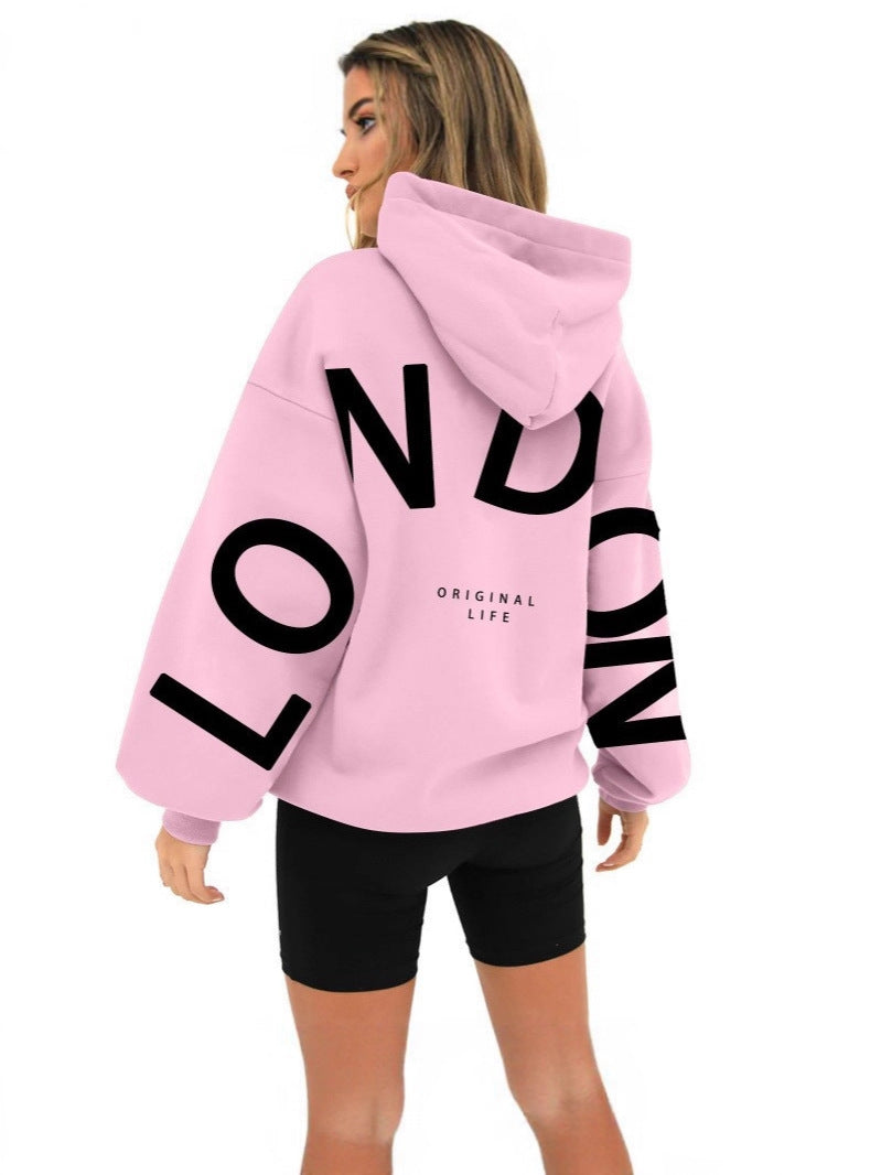 London Printed Long-Sleeved Hoodie
