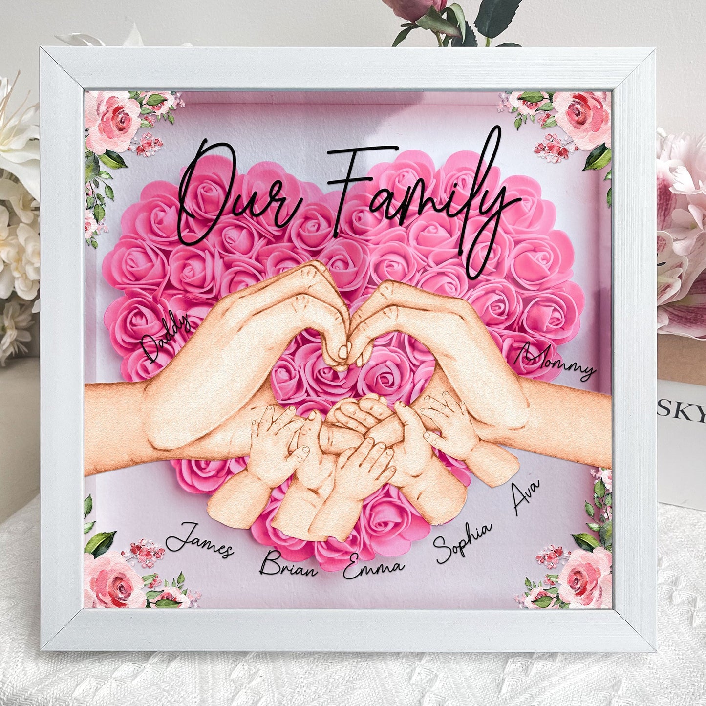 Our Family Hands - Personalised Flower Shadow Box