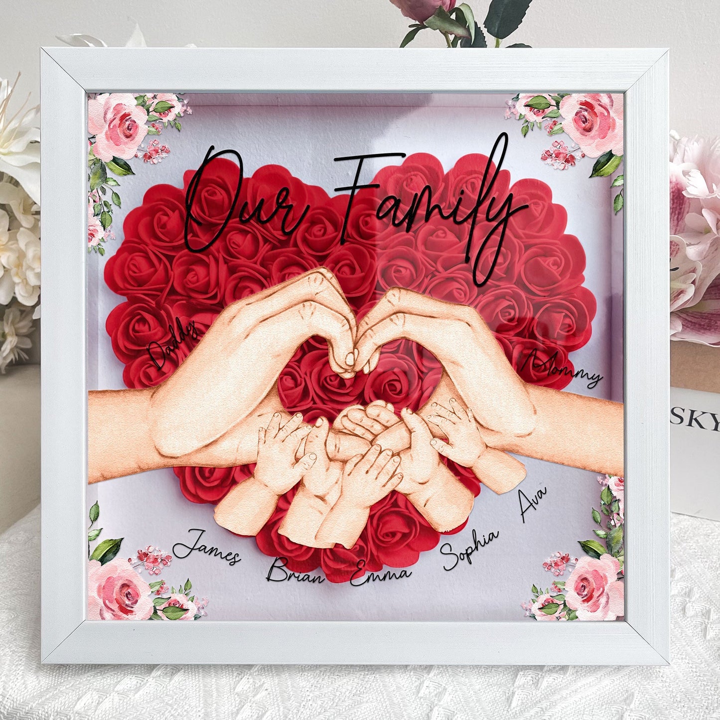 Our Family Hands - Personalised Flower Shadow Box