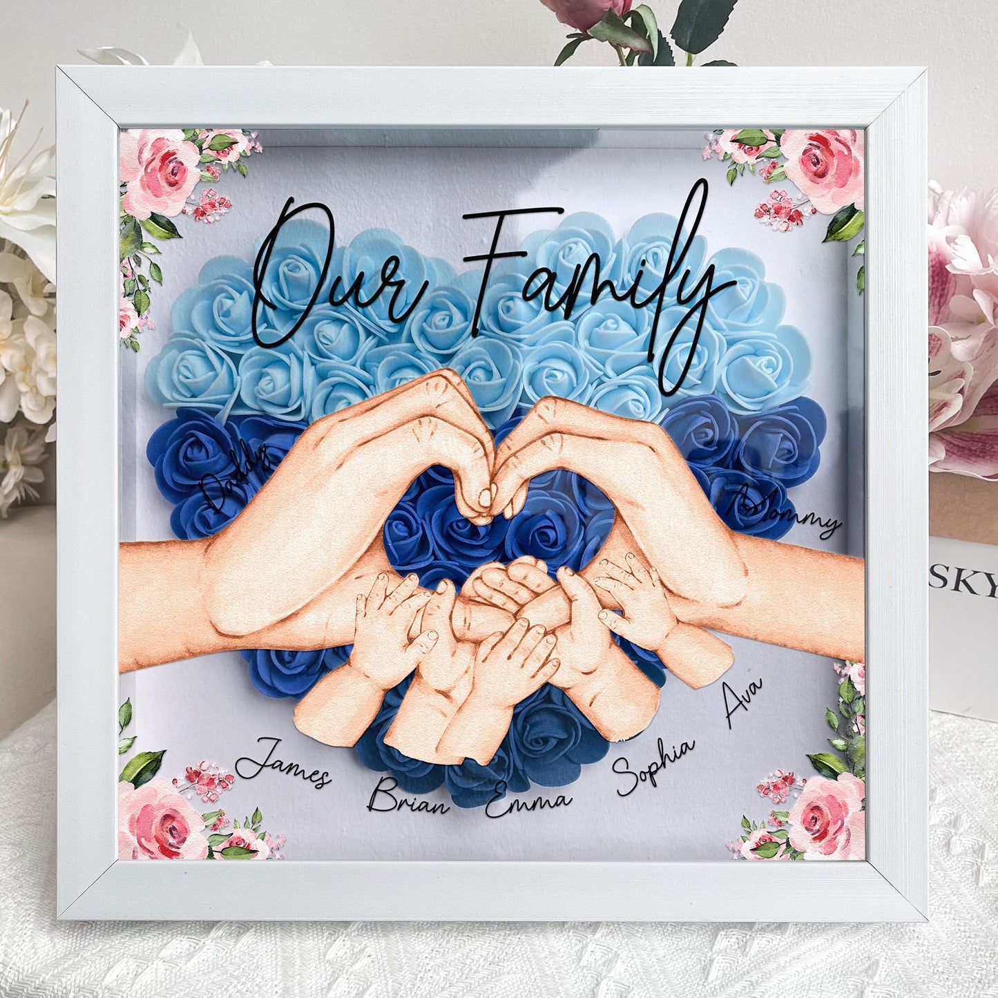 Our Family Hands - Personalised Flower Shadow Box