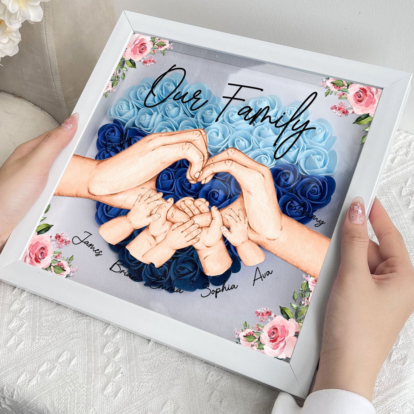 Our Family Hands - Personalised Flower Shadow Box