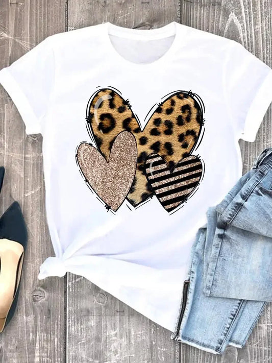leopard love heart t shirt