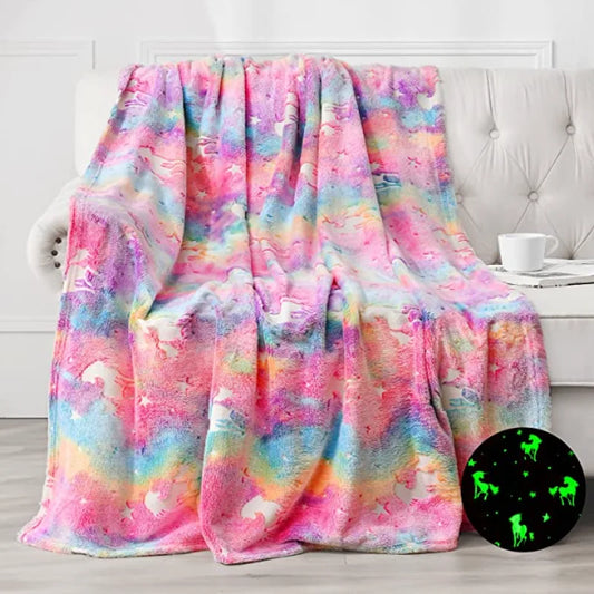 Glow in The Dark Blankets dinosaurs and unicorn