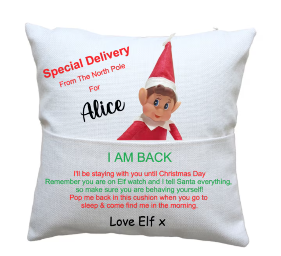 Personalised elf pocket cushion case/cover