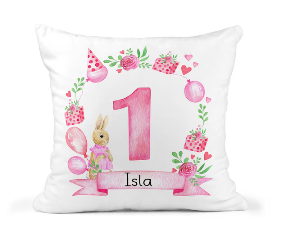 Personalised Girls 1st Birthday Cushion