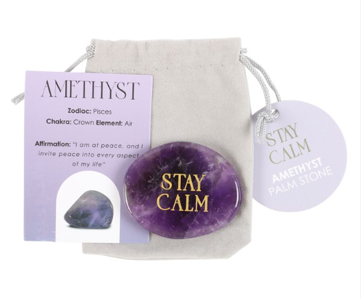 Stay Calm Amethyst Crystal Palm Stone