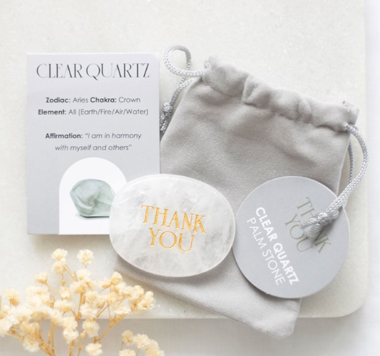 Thank You Clear Quartz Crystal Palm Stone