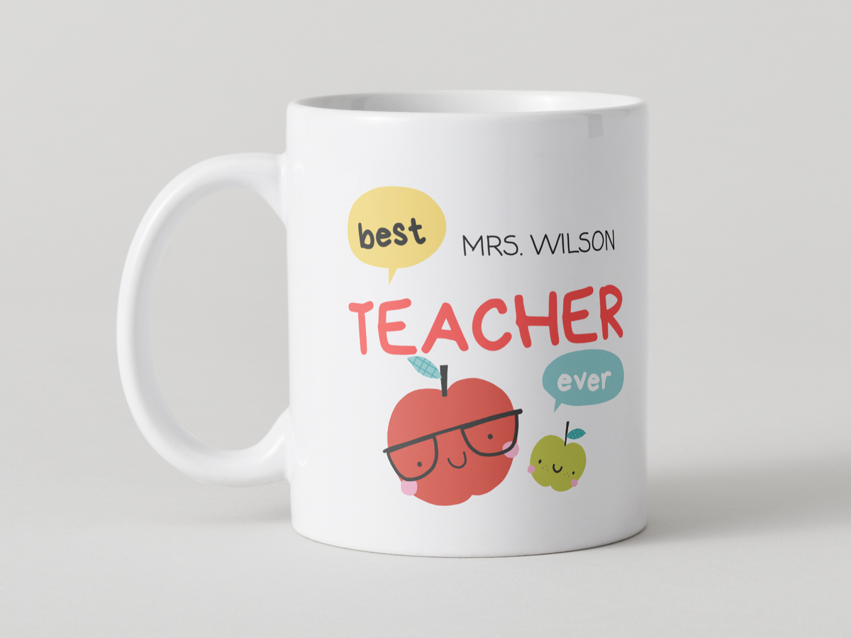 Personalised "Best Teacher Ever" Mug – Cute Apple Design