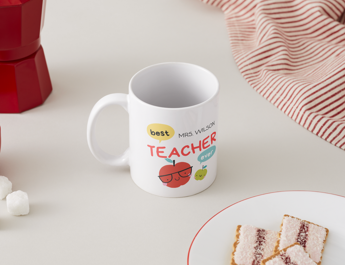 Personalised "Best Teacher Ever" Mug – Cute Apple Design