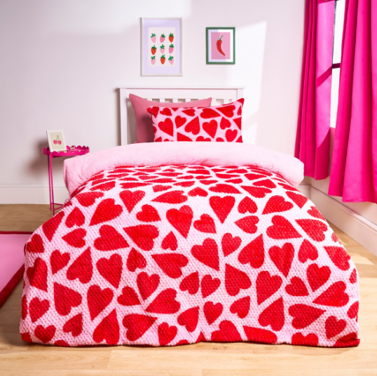Heart Print Waffle Fleece Duvet Cover Set