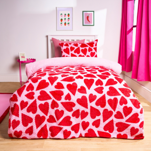 Heart Print Waffle Fleece Duvet Cover Set