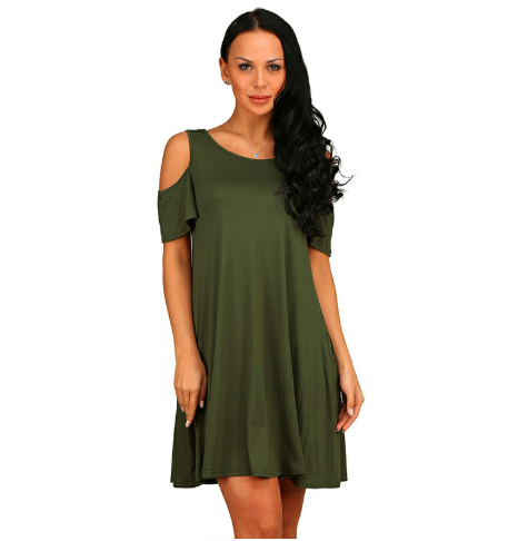 Casual Spaghetti Strap Off Shoulder Ruffle Sleeves Shift Loose Mini Dress with Pockets