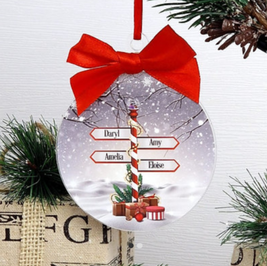 Personalised Signpost North Pole Christmas Bauble Printed