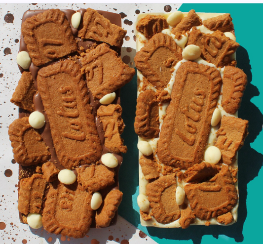 Belgian Chocolate Slab Topped With Lotus Biscoff