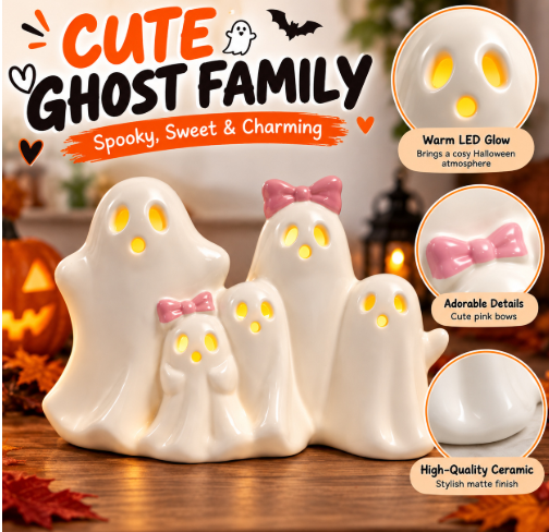 Halloween LED Light Up Ghost Figurine set