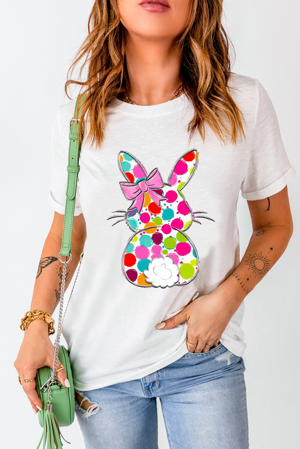 White Polka Dot Bow Rabbit tshirt