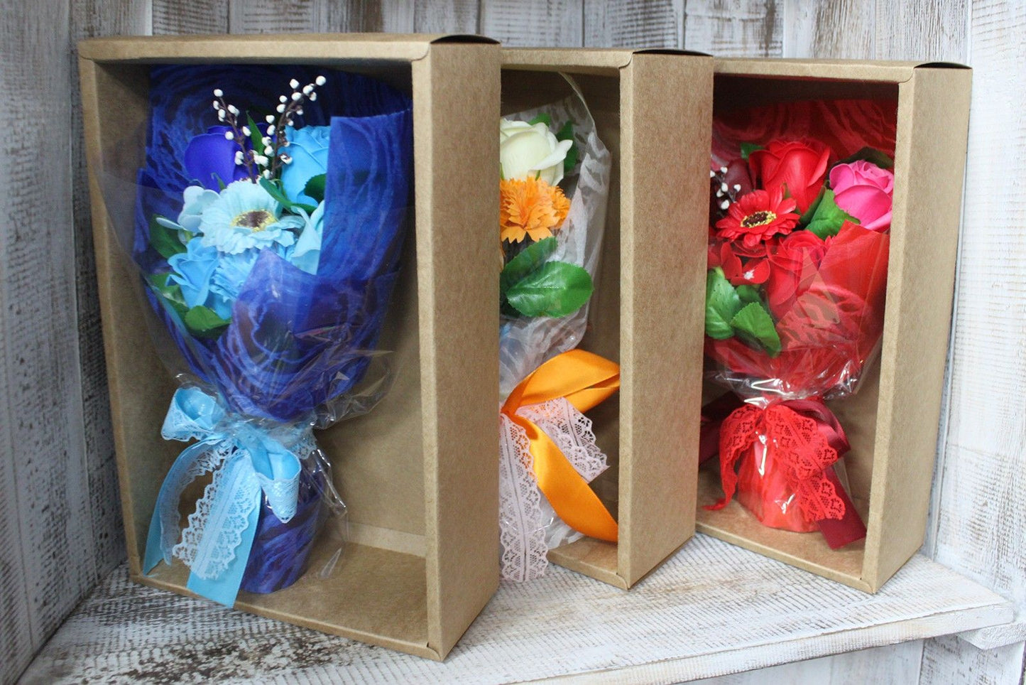 Boxed Hand Soap Flower Bouquet- Red
