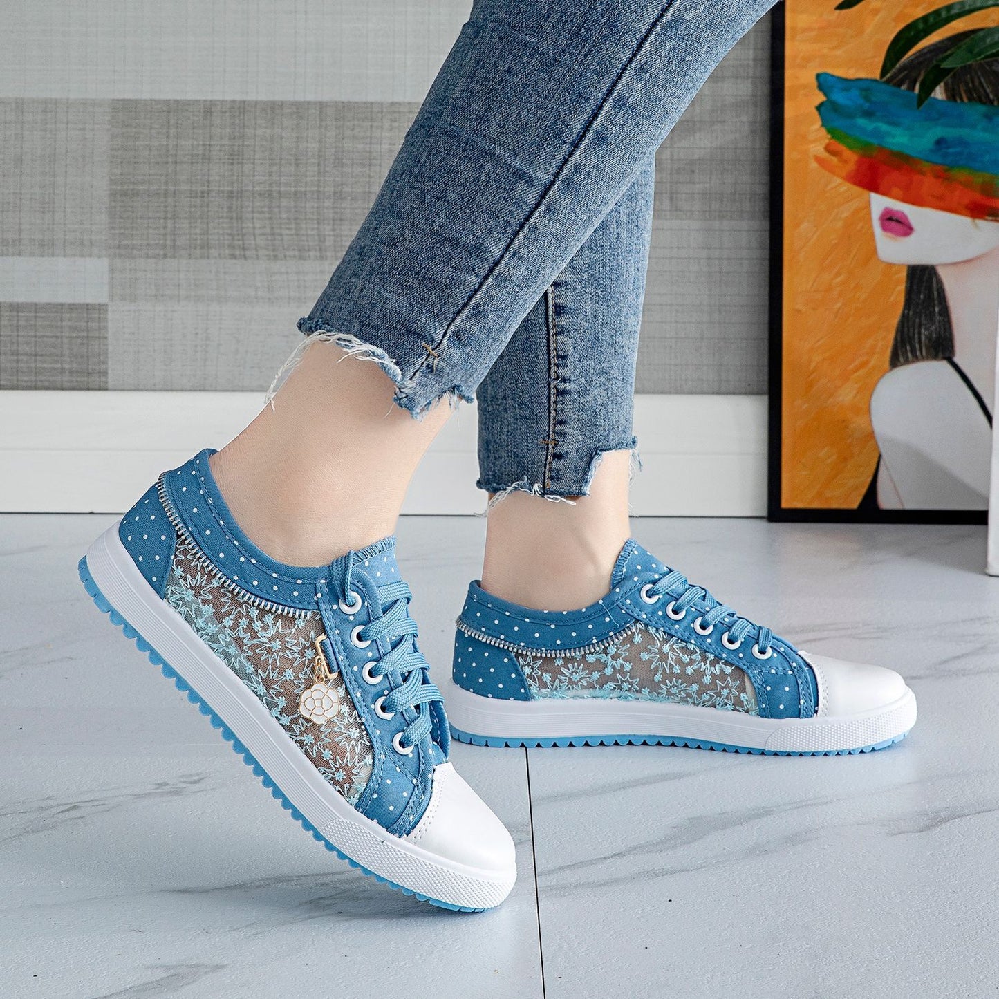 Women's Hollow Denim Mesh Flat Casual Shoes