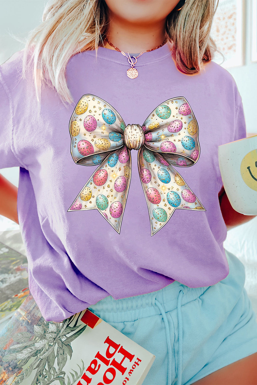 Easter Eggs Bow Print Casual T Shirt