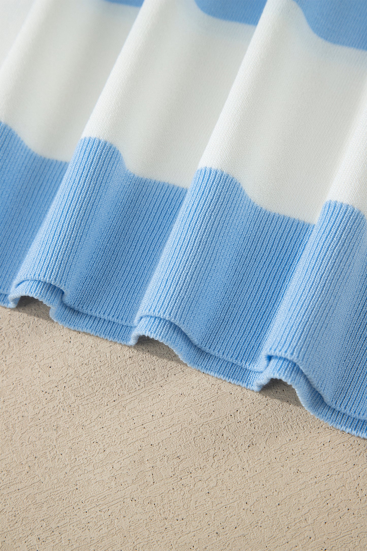 Sky Blue Stripe Colourblock Plus Size Short Sleeve Sweater