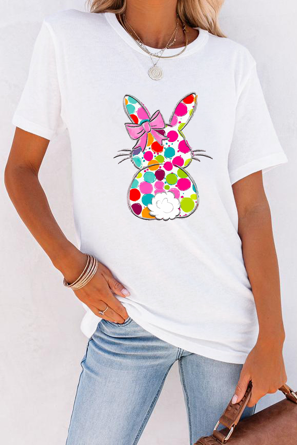 White Polka Dot Bow Rabbit tshirt
