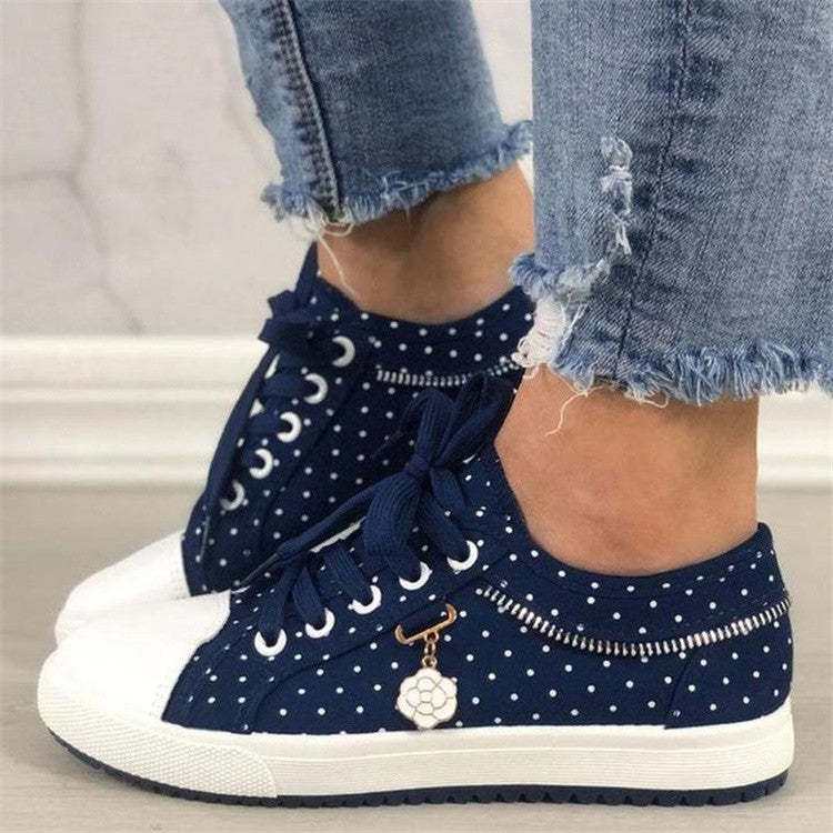 Ladies Canvas Shoes Flat Lace-up Mesh