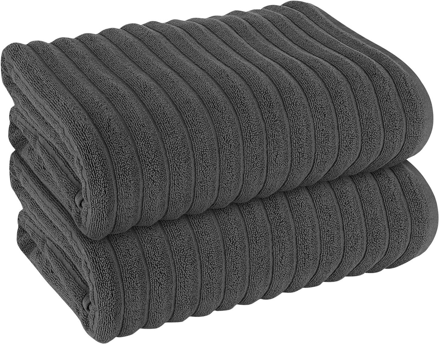 Hydro Cotton Ribbed Towels Jumbo Bath Sheets 2 Pack Charcoal Highly