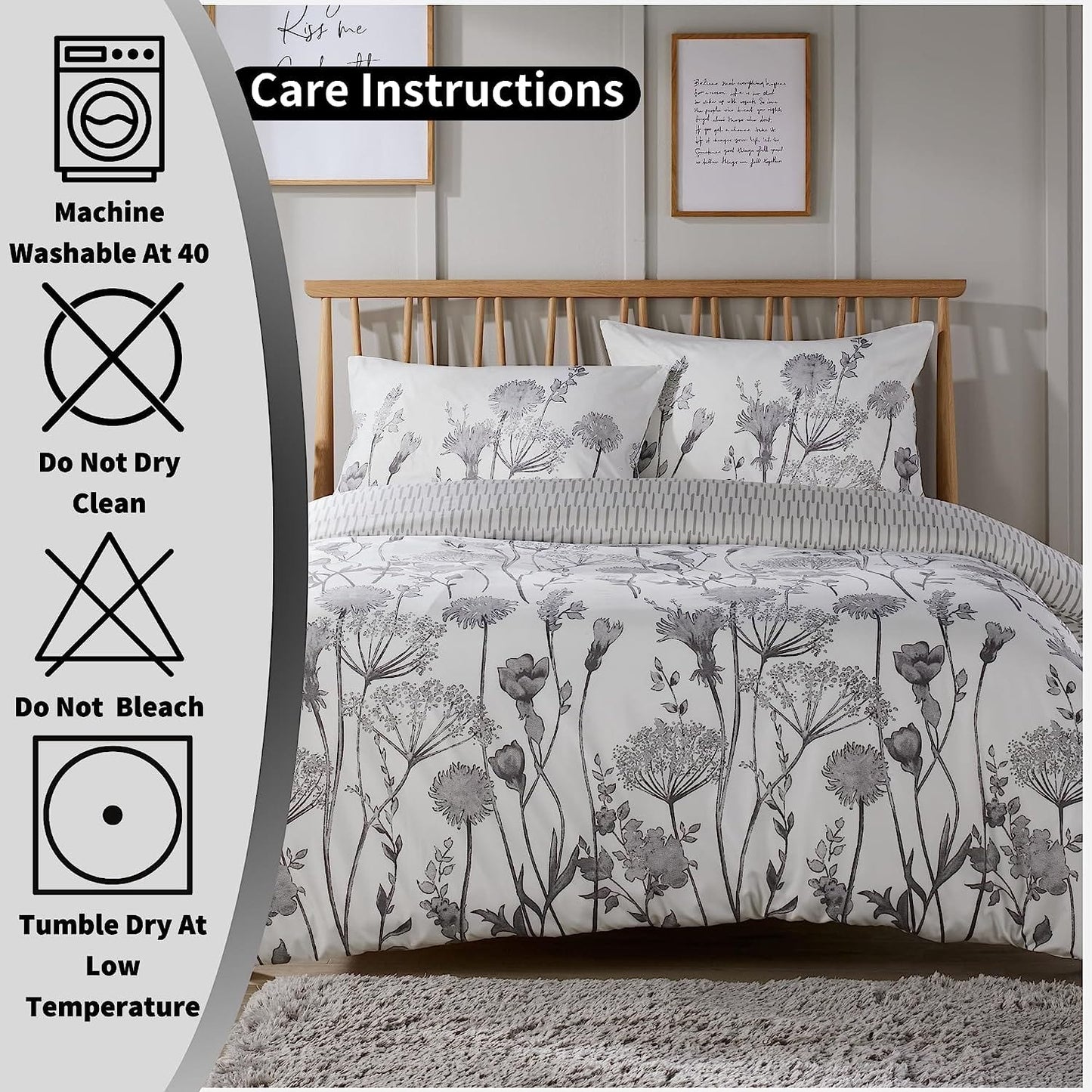 Meadow Grey Reversible Duvet Cover Set With Pillowcases