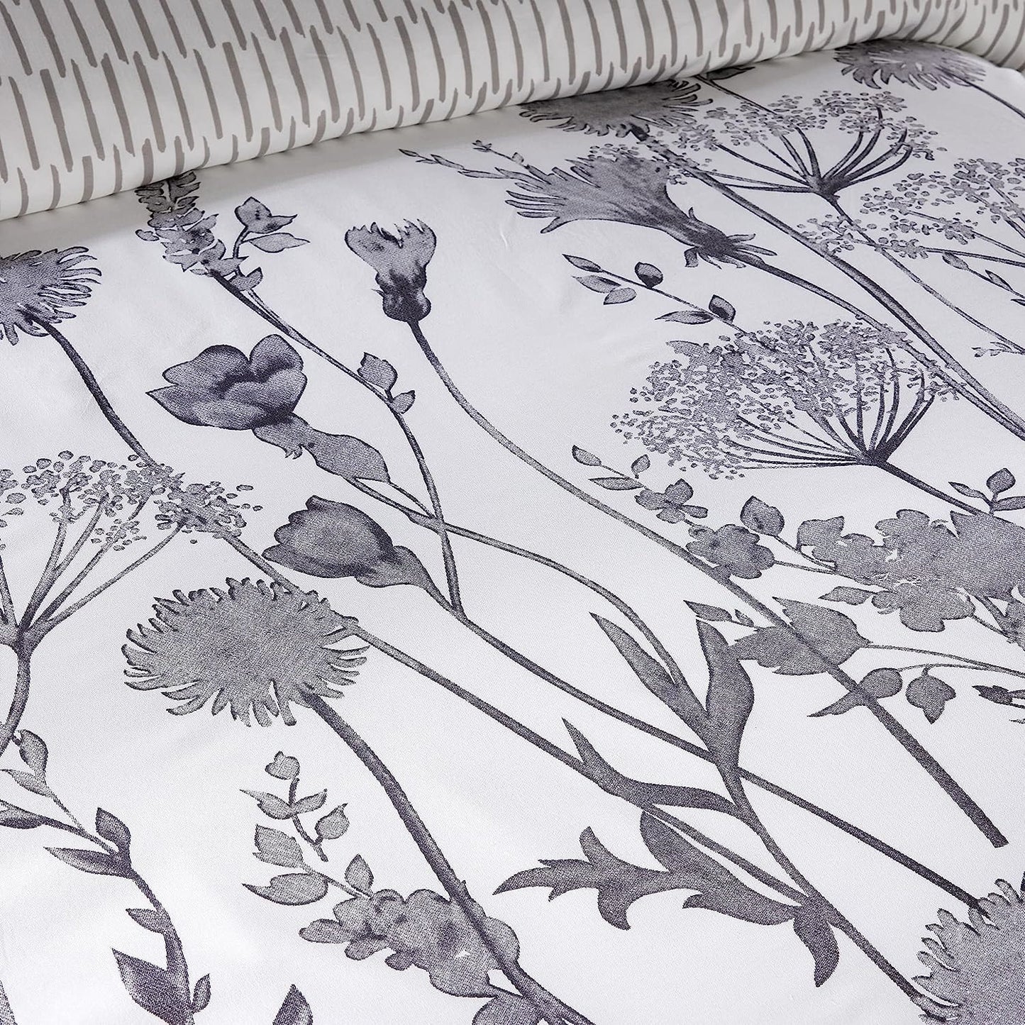 Meadow Grey Reversible Duvet Cover Set With Pillowcases
