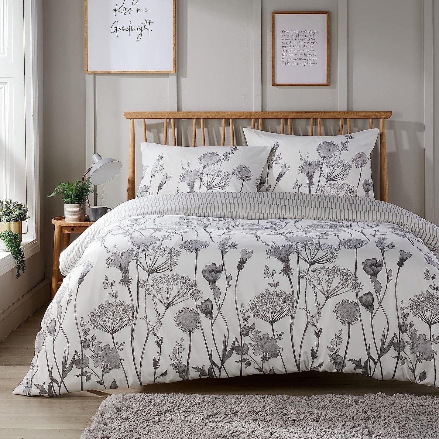 Meadow Grey Reversible Duvet Cover Set With Pillowcases