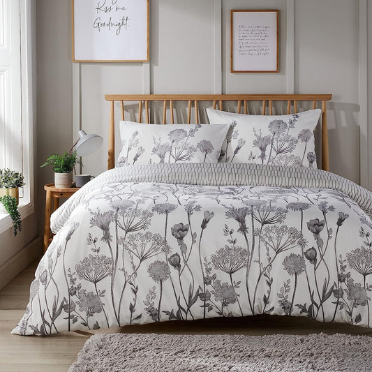 Meadow Grey Reversible Duvet Cover Set With Pillowcases